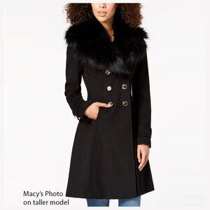 Ivanka Trump Double-Breasted Faux-Fur-Collar (removable) Coat Size XL